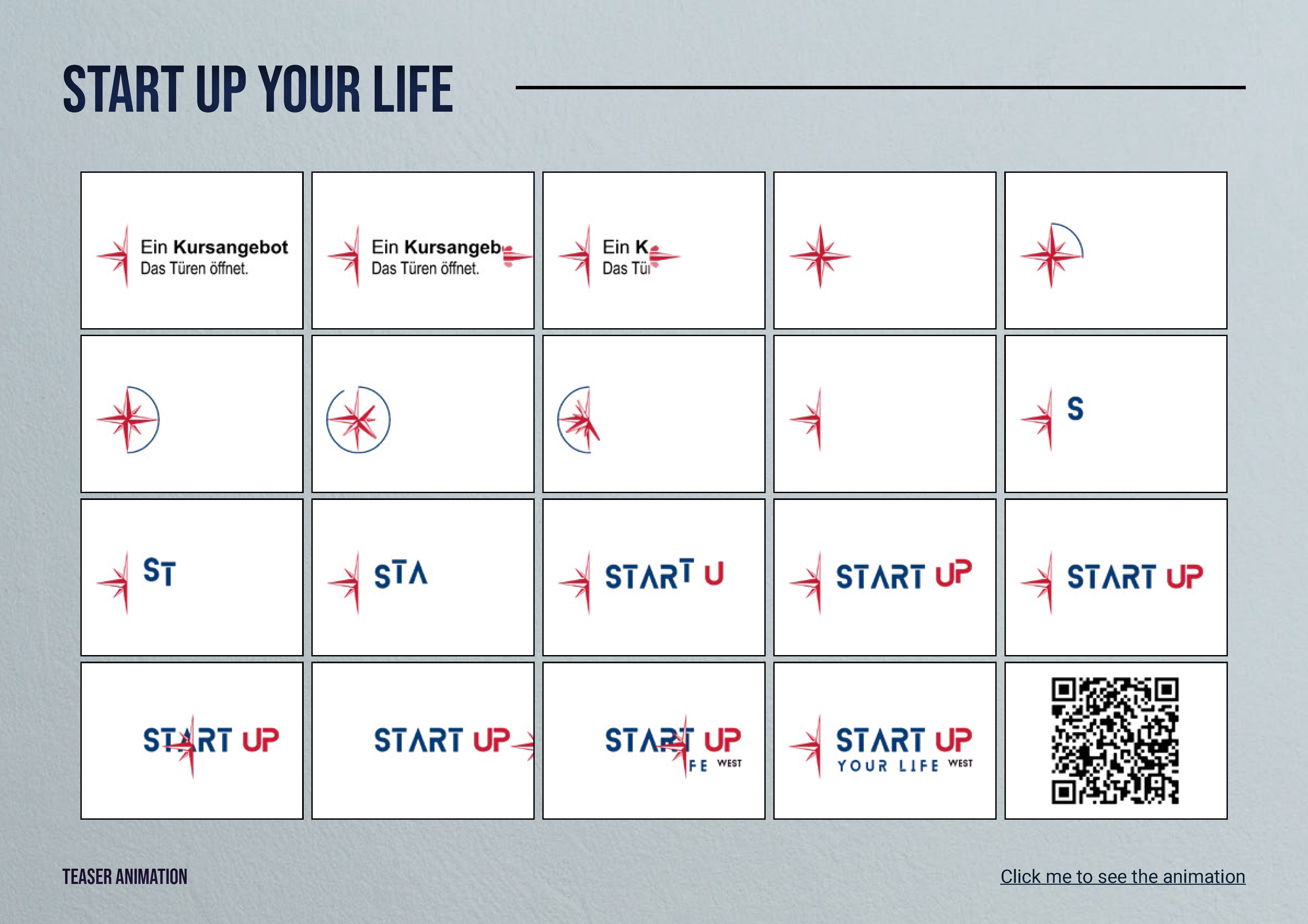 Start Up Your Life teaser animation storyboard frames