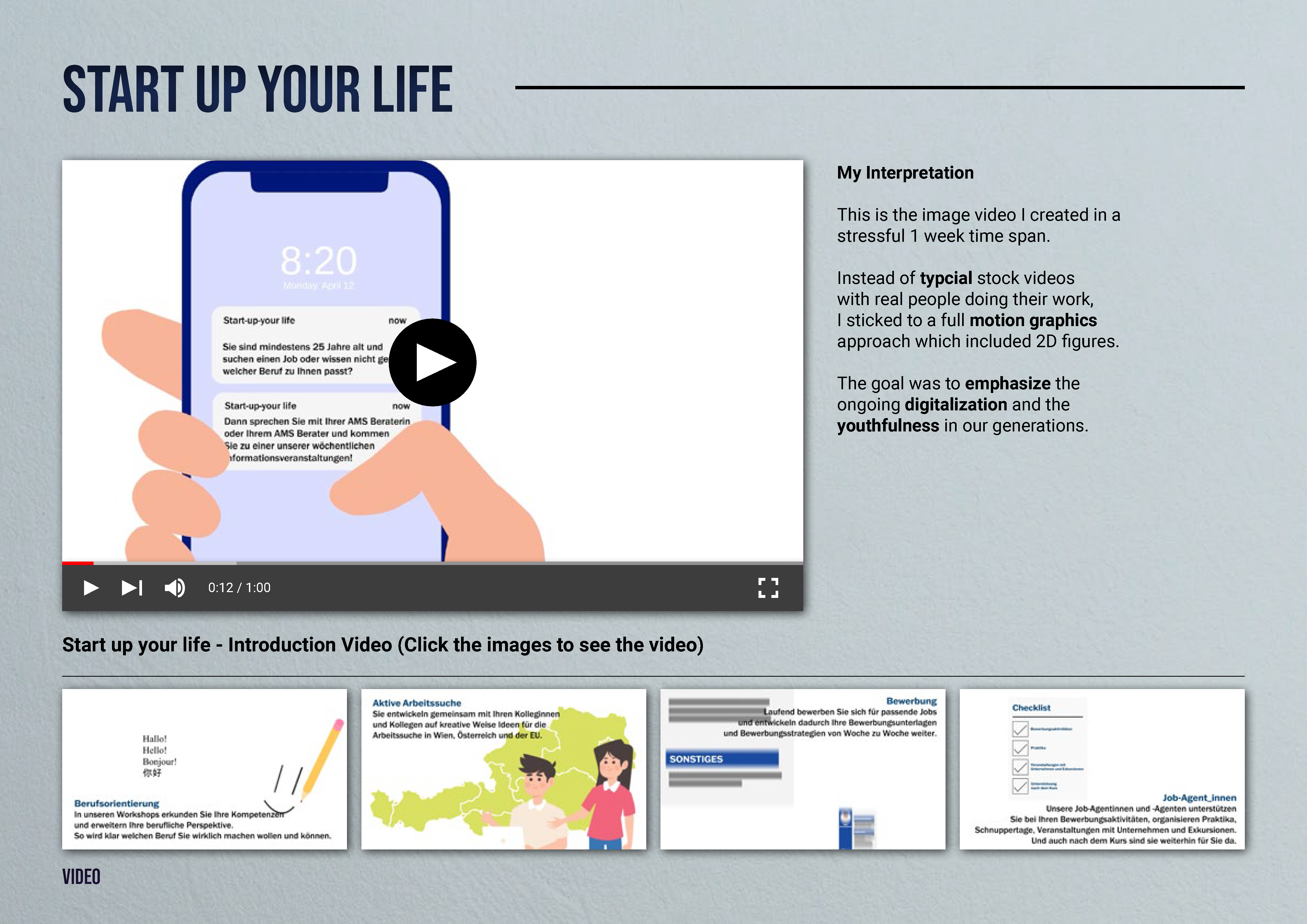 Start Up Your Life introduction motion graphics video showcase