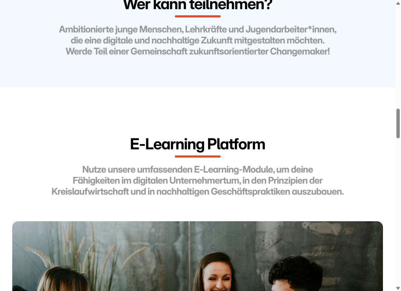 Who can participate and E-Learning Platform sections with curriculum CTAs