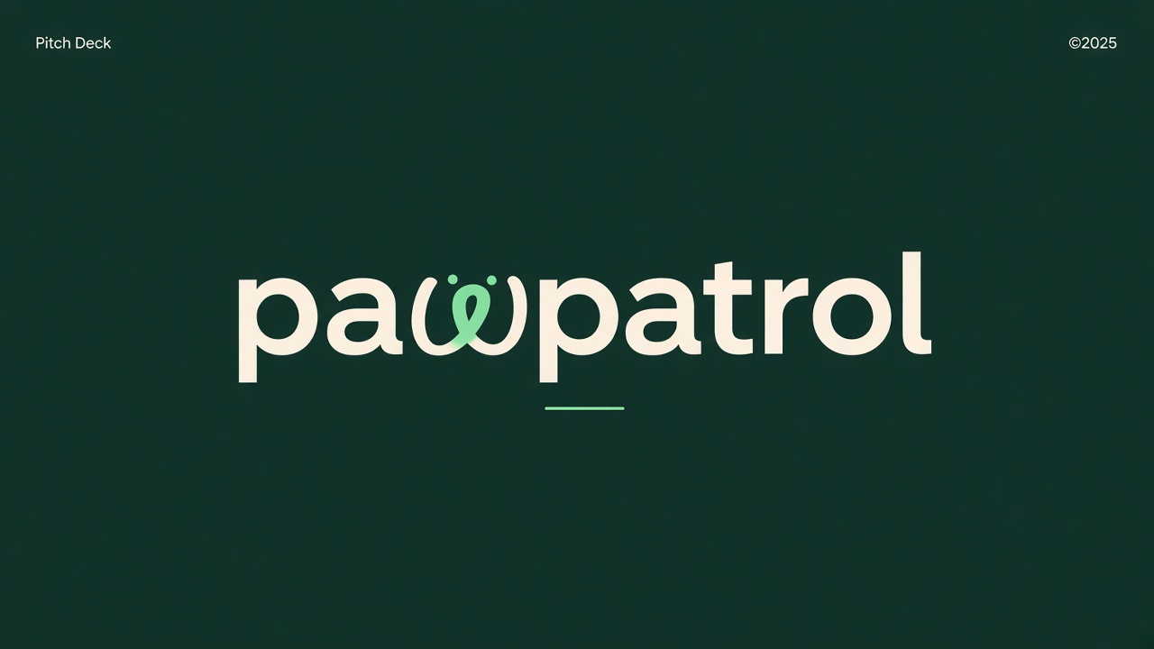 Pawpatrol title slide on deep forest green with mint accent wordmark